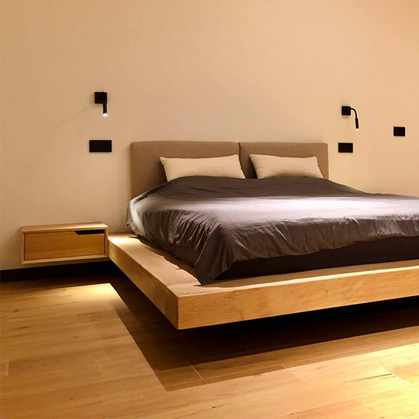 D24 oak platform bed with nightstands
